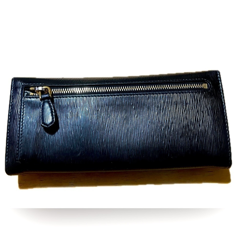PRADA Milano Saffiano Leather Long Cont.Wallet, Blk/Gold Hardware no card case - Picture 6 of 12